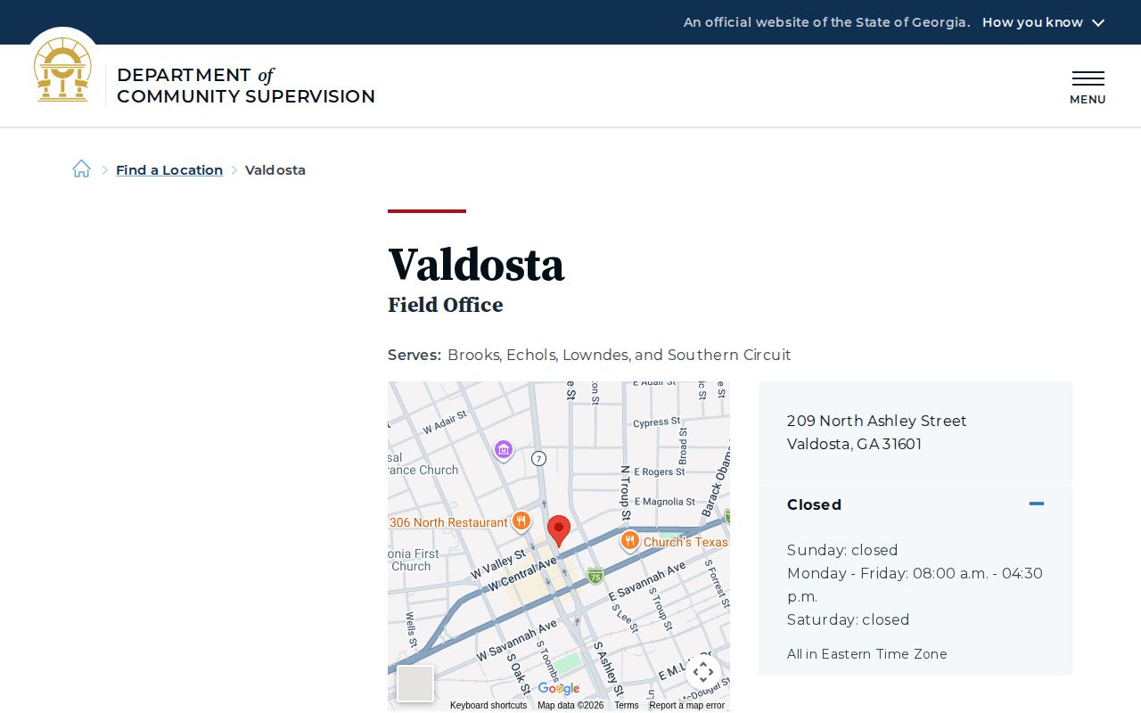 Brooks County parole and probation DCS Valdosta field office